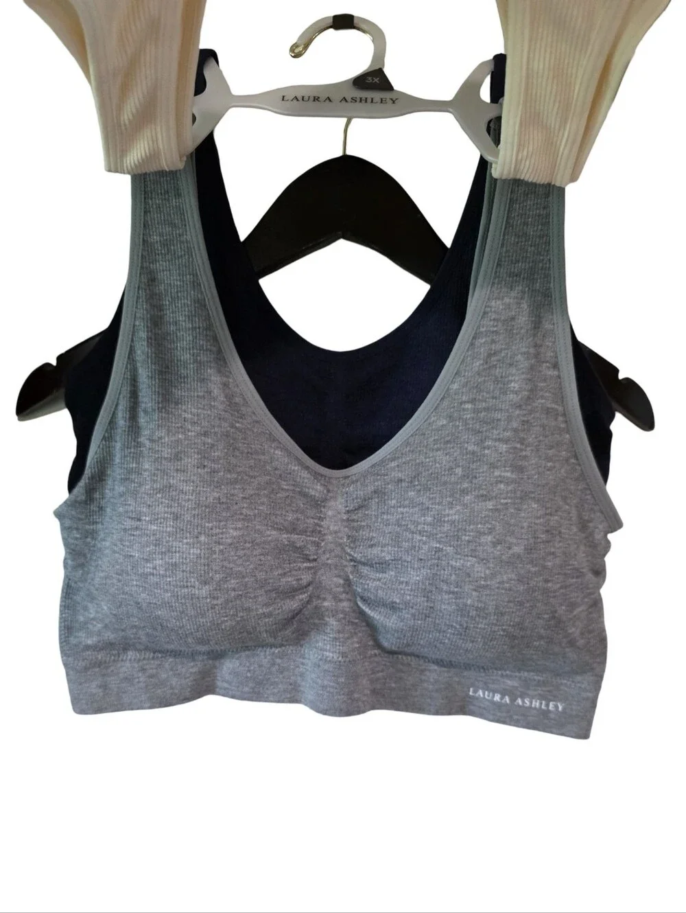 Laura Ashley 3pk‎ Ribbed Active Athletic Lounge Comfy Sports Bras Bralettes 3X